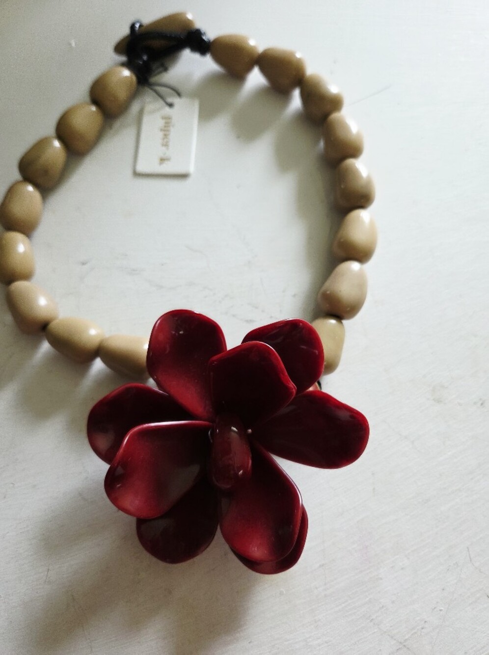 NWT Piper K Big Merlot Color Flower Beaded Chain Necklace